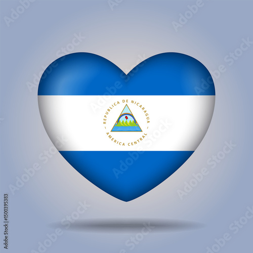 Nicaragua flag heart button Isolated on color gradient background. Exclusive banner flag