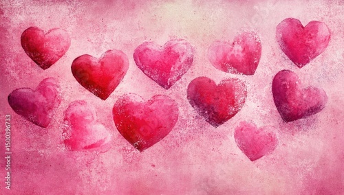 Pink hearts on a textured background