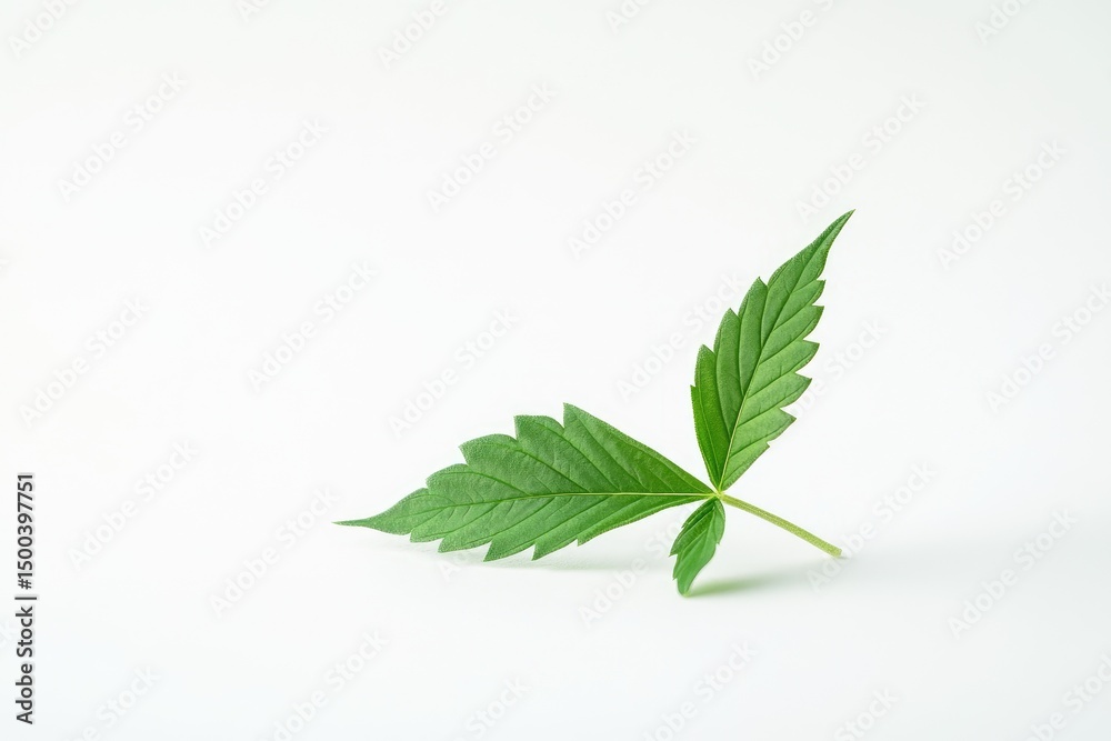 Single cannabis leaf, vibrant green, against white background Single cannabis leaf, vibrant green, against white background