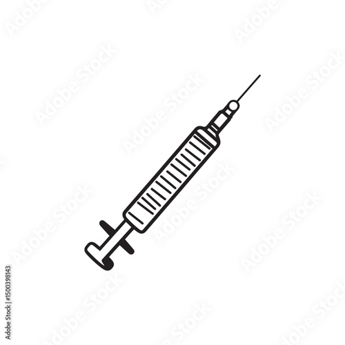 Outline style syringe, isolated on white, shows medical precision and healthcare application