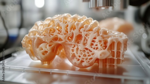 A photograph of a 3Dprinted organ model in a lab, Biotechnology, Innovative and precise