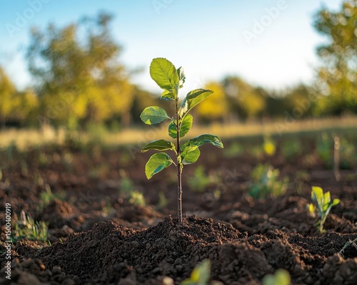 A photograph of a tree planting initiative in a community, Conservation, Ecofriendly and hopeful