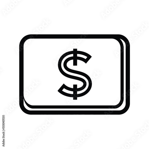 Outlined dollar sign displayed inside a black rectangular box with rounded corners