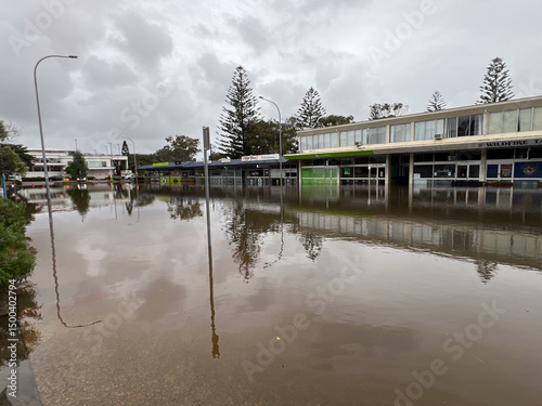 Port Macquarie city main street impacted by rising floodwater in New South Wales NSW Australia
