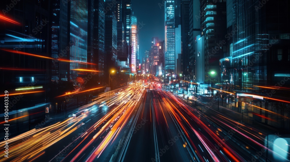 Urban dynamism: Time-lapse capture of a bustling metropolis at night Urban dynamism: Time-lapse capture of a bustling metropolis at night