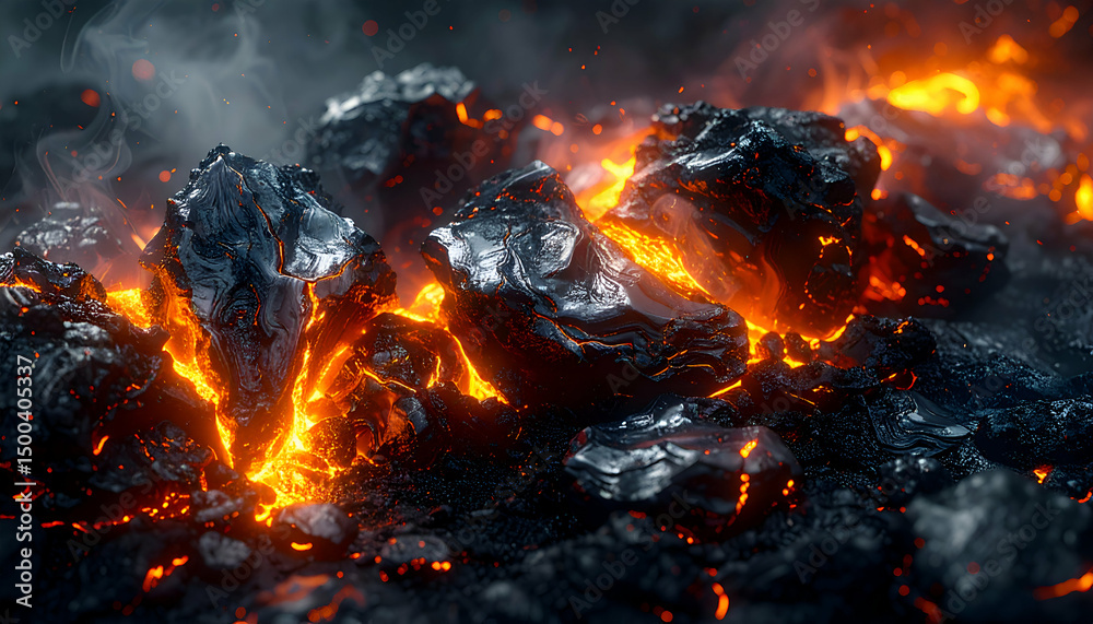Fototapeta premium Molten Silver and Volcanic Rock A Fiery Abstract