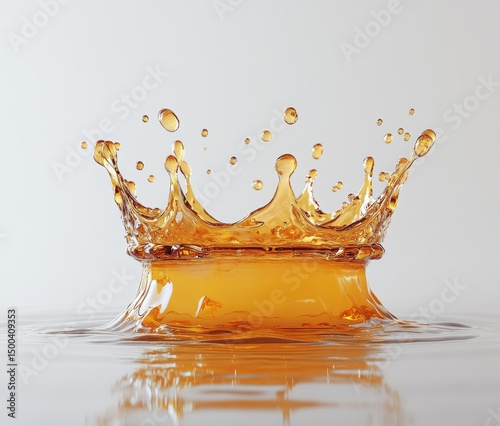 Crown-shaped splash of amber liquid