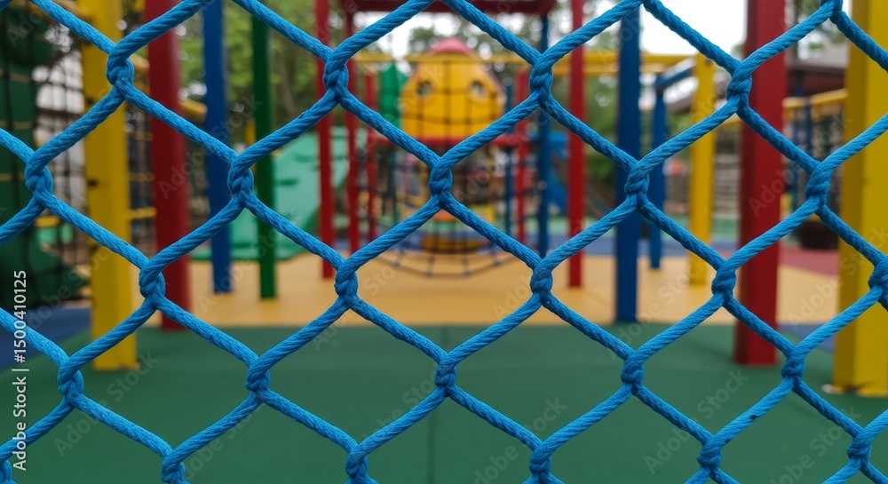 Fototapeta premium Photo of Blue Net in Focus with Colorful Playground in Background