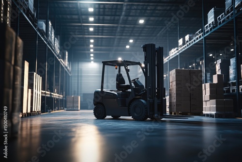 Forklift in a large warehouse
