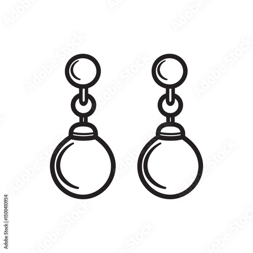 Pair of dangle earrings with sphere and circle shapes showcase minimalist black outline