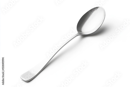 Single stainless steel spoon on white background