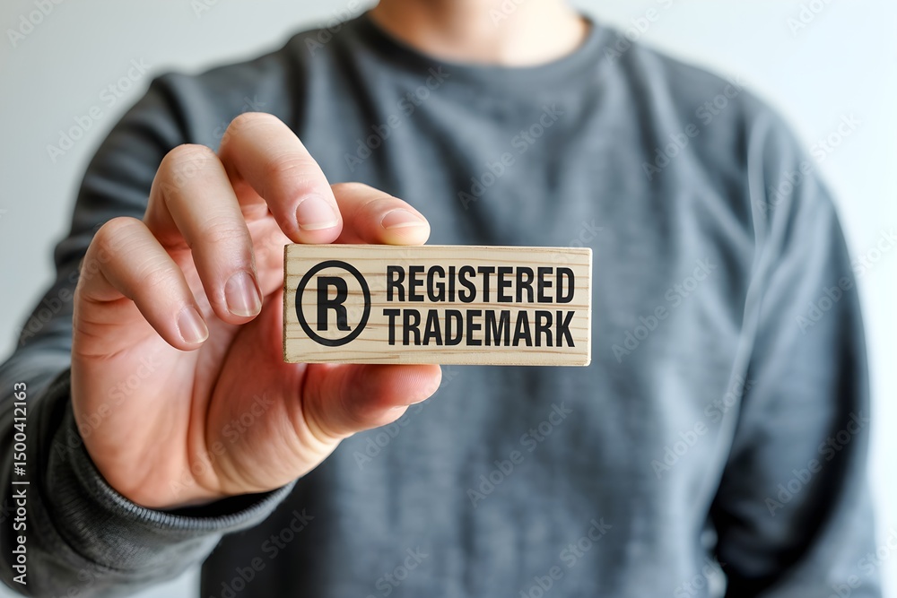 custom made wallpaper toronto digitalRegistered Trademark and Intellectual Property Concept – Person Holding Wooden Block with Trademark Symbol Representing Brand Protection and Legal Rights