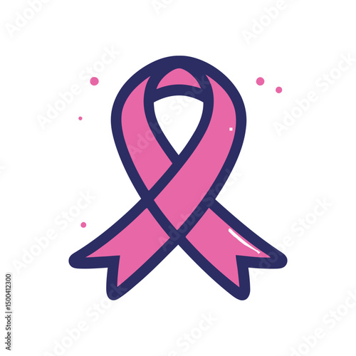 Pink ribbon featuring a dark blue outline sits against a pristine white background for designs