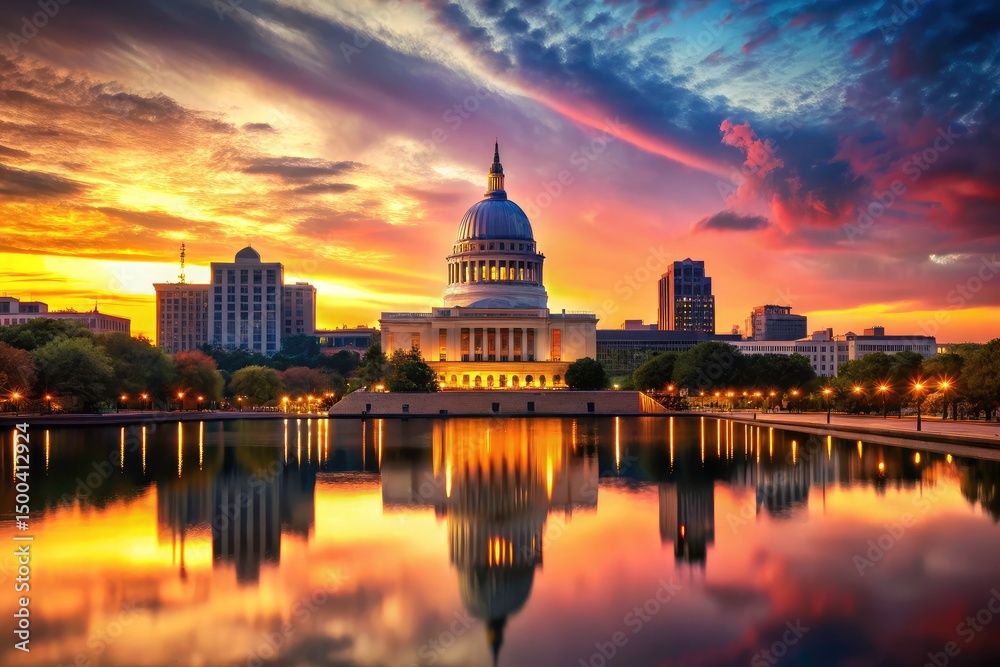 Obraz premium Madison Wisconsin Isthmus Dusk Capitol Building Skyline Cityscape Night Photography