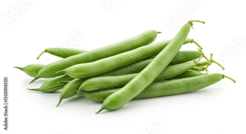Photo Of Green Beans Pile Isolated On White Background Closeup Macro