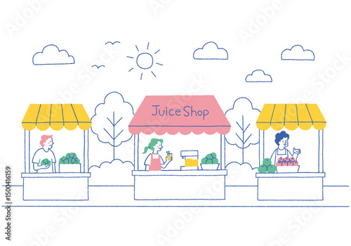 Shoppers selling fruits and vegetables at a marché_color