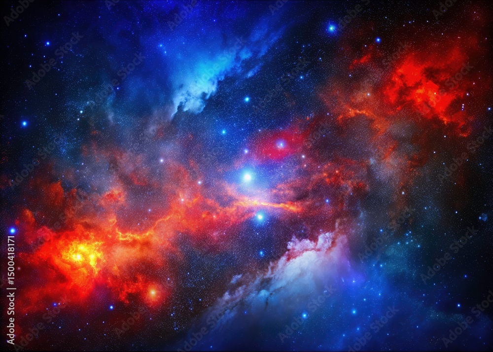 Fototapeta premium Panoramic Starry Night, Red Blue Frame, Cosmic Landscape, Galaxy Photography, Celestial Art