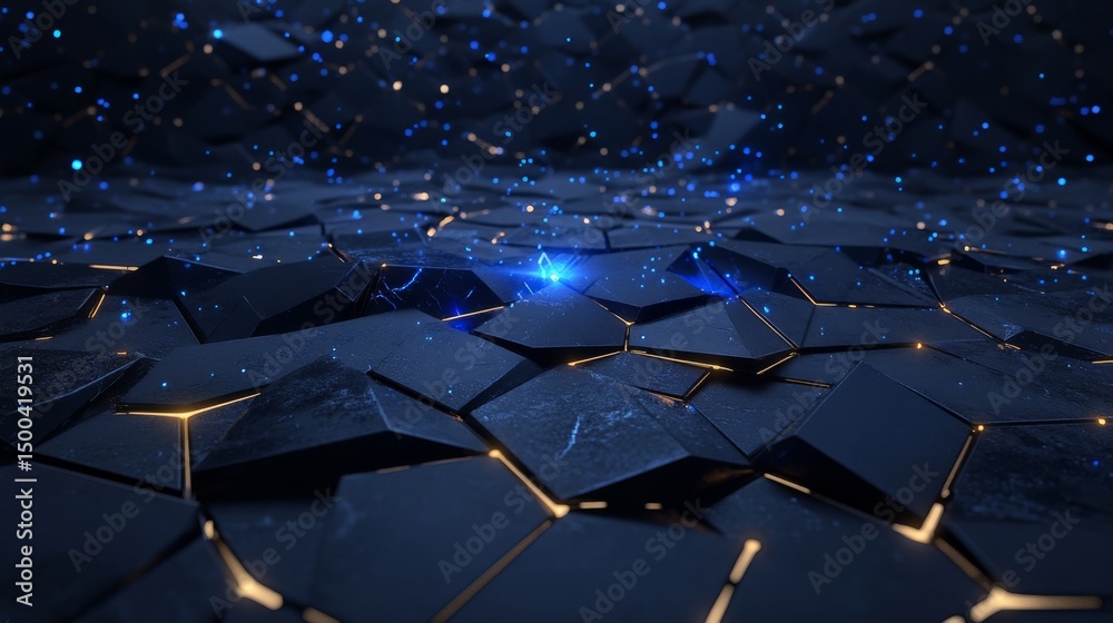 Obraz premium Dynamic blue light patterns on black surface abstract art dark environment artistic viewpoint visual concept