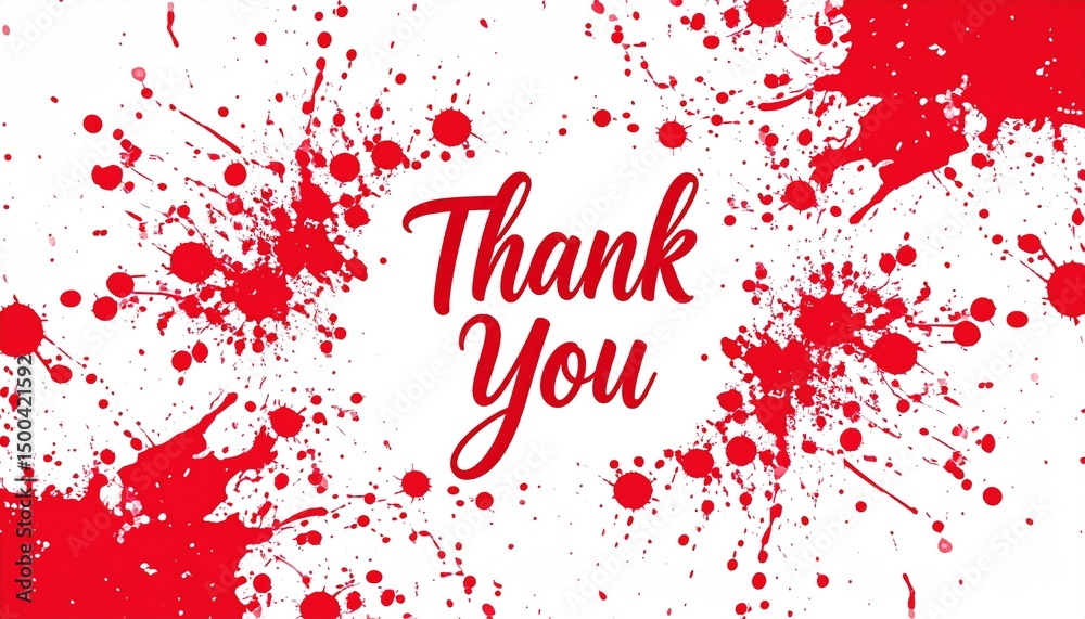 Obraz premium Red Ink Splatter Thank You Card.