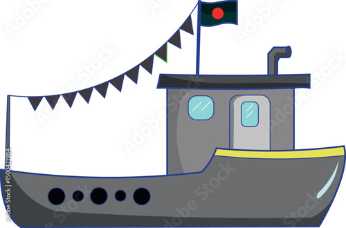 Boat on the sea cartoon vector illustration and travel icon