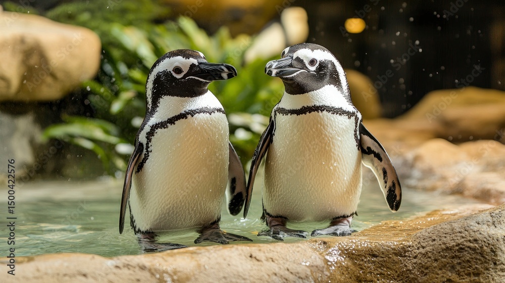 Fototapeta premium Two Adorable Humboldt Penguins in a Close Encounter