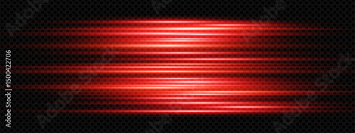 Red light streaks and laser beams on dark background. Neon glow and flare effects suggest fast motion and futuristic energy. Dynamic abstract vector design with speed, power, and tech elements.