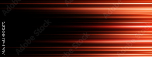 Red neon light streaks and laser lines on black background. Futuristic motion effect with speed, energy, and tech aesthetics. Dynamic abstract vector with glow, flare, and urban innovation vibe.