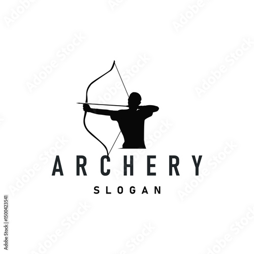 simple archer logo design with simple and elegant black silhouette concept, archery sports symbol as design illustration template