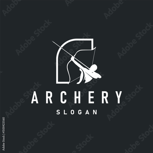 simple archer logo design with simple and elegant black silhouette concept, archery sports symbol as design illustration template