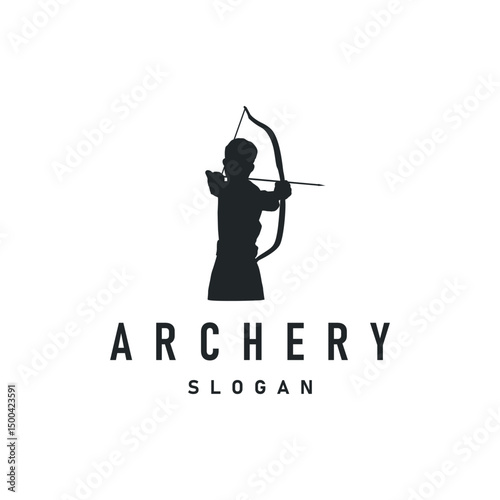 simple archer logo design with simple and elegant black silhouette concept, archery sports symbol as design illustration template