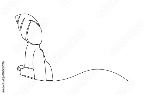 Continuous one line drawing of Beautiful woman with towel. Single line drawing illustration of Sensual woman with towel on head. International Beauty day concept vector art. Doodle line illustration.