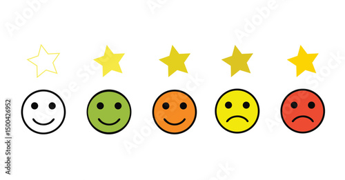 Five-Star Rating System Emojis and Stars for Customer Feedback and Satisfaction Surveys