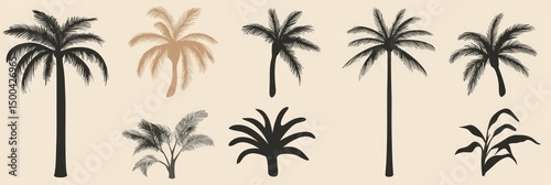 Wallpaper Mural Collection of stylized palm tree silhouettes in various colors and styles Torontodigital.ca