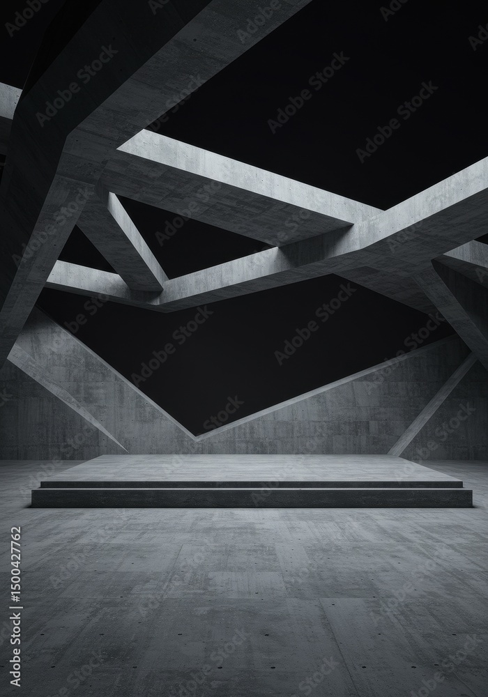 Fototapeta premium Abstract Concrete Structure With Geometric Design in Grayscale Background Photo