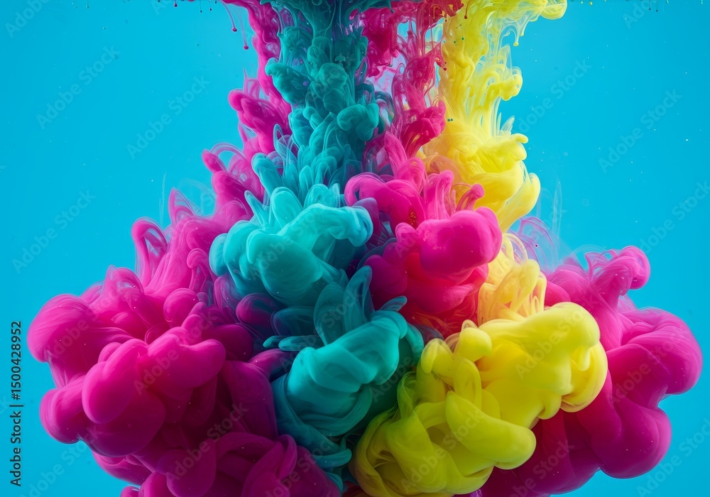 Fototapeta premium Abstract Photo of Colorful Ink Eruption in Water on Blue Background