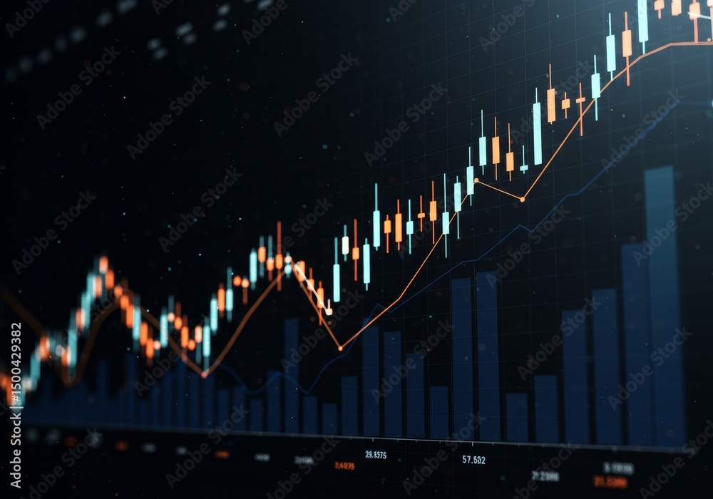 Naklejka premium Abstract Trading Chart Visualizing Market Growth With Orange Blue Lines