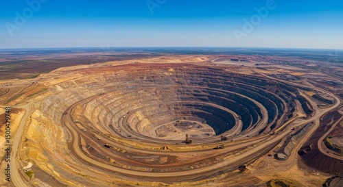 Aerial Photo of a Large Open Pit Quarry Sunlight Across Brown Landscape Photo