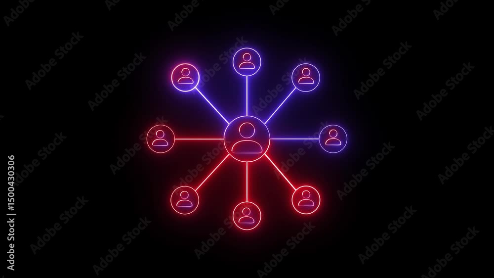 Network connections illustrating organizational structure. Abstract neon network connections depicting a decentralized system or organizational structure against a black backdrop