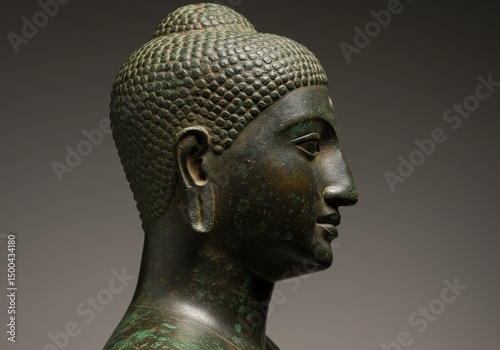 Bronze Buddha Statue Side Profile A Religious Spiritual Sculpture Photo
