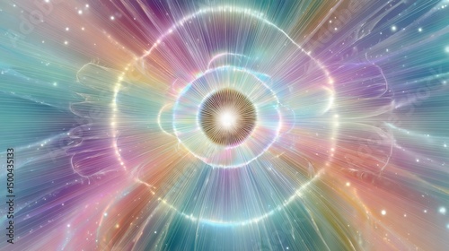 Vibrant Abstract Light Swirl with Center Glow and Colorful Rays