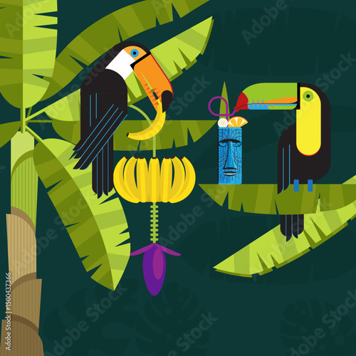 Tiki Banana Toucans Mid century modern
