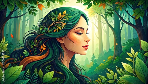 Forest Nymph with Autumn Leaves.