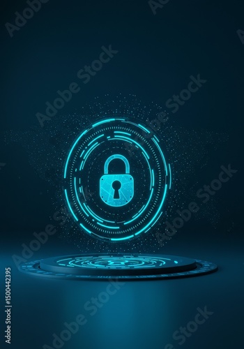 Digital Security Padlock Representing Internet Protection in Blue Light Illustration