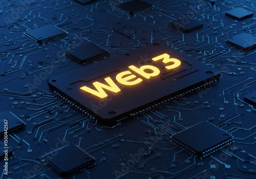 Digital Web3 Representation On Illuminated Circuit Board Photo