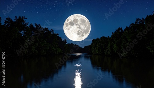 Full Moon over Tropical River.