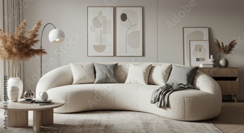 Elegant Living Room 3d Render with Beige Sofa and Decorative Elements