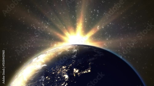 Realistic 3D Rotating Earth at Night in Space, HD, loop