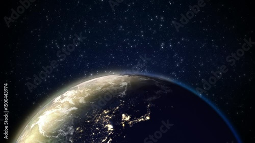 Realistic 3D Rotating Earth at Night in Space, HD, loop