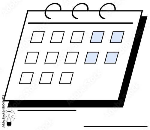Calendar grid with ring binding and highlighted days, symbolizing organization, planning, deadlines, and events. Ideal for time management, scheduling, productivity, appointments planning event