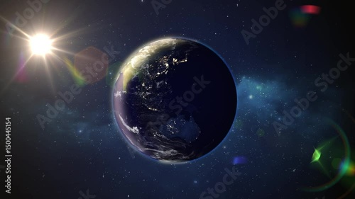 Realistic 3D Rotating Earth at Night in Space, HD, loop